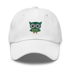 Green Owl Dad Hat Embroidered Unisex Cap, Handmade Adjustable Baseball Cap, Owl Gift