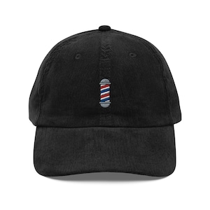 Barbers Pole Vintage Corduroy Cap Embroidered Handmade Adjustable Cap, Gift, 5 Colour Choice
