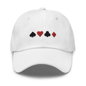 Cappello da papà con simboli di carte da gioco, berretto unisex ricamato, berretto da baseball regolabile fatto a mano, regalo