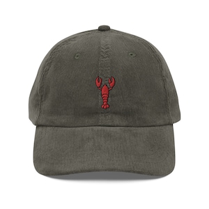 Lobster Vintage Corduroy Cap Embroidered Handmade Adjustable Cap, 5 Colour Choice