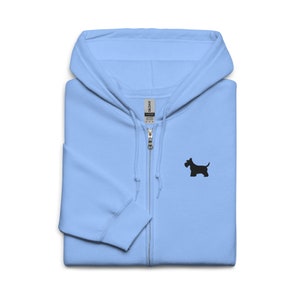 Scottish Terrier Dog Embroidered Zip Hoodie Gift, Unisex Handmade Long Sleeve Zip Hoody - 5 Colour Choice