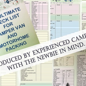 Campervan Motorhome Holiday Packing Check List Tick sheet Printble digital download ideal for newbie camper vans.