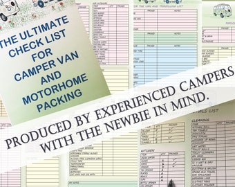 Campervan Motorhome Holiday Packing Check List Tick sheet Printble digital download ideal for newbie camper vans.