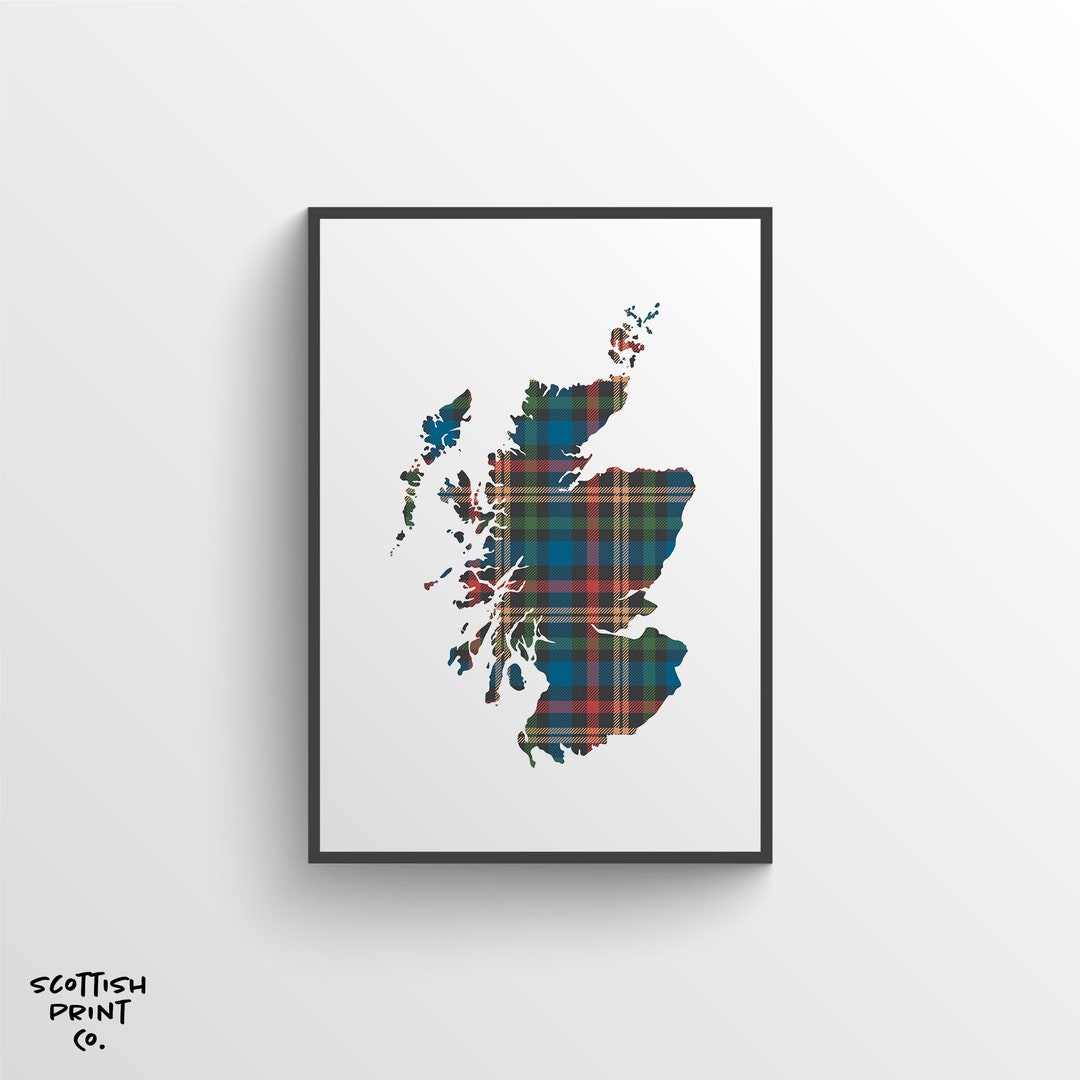 Colourful Map of Scotland Print Scottish Wall Art Scotland Print
