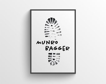 Munro Bagger Print with Boot Print - Munro Print, Munro Gift, Hill Walking Gift, Scotland Print, Wall Art, Scotland Gift, Scottish Gift
