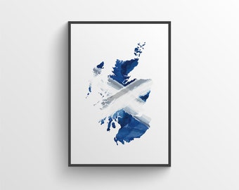 Impresión de mapas de Escocia con bandera de Escocia - Arte de la pared escocesa - Impresión de Escocia - Arte de la pared de impresión de mapas escoceses - Regalo escocés - Arte escocés