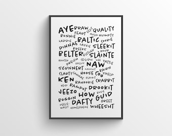 Impresión de palabras escocesas - Arte de la pared escocesa - Impresión de Escocia - Impresión divertida del arte de la pared escocesa - Regalo escocés único - Cartel de palabras escocesas