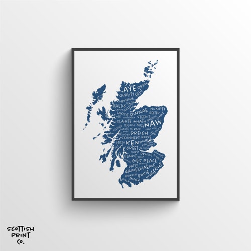 Scottish Words on Scotland Map Print Scottish Wall Art Etsy UK