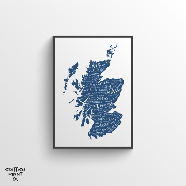 Mots écossais sur l’impression de carte d’Écosse - Art mural écossais - Impression d’Écosse - Art mural d’impression de carte écossaise - Cadeau écossais - Art écossais