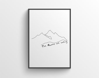 Impresión Munro con picos de montaña de arte lineal, regalo Munro, regalo para caminar por las colinas, impresión de Escocia, arte de la pared, regalo de Escocia, regalo escocés