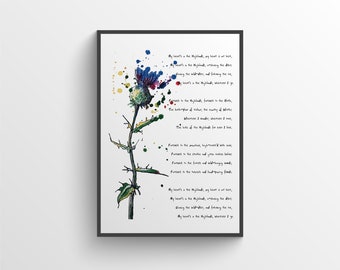 Impresión de cardo escocés con poema de Robert Burns - Impresión escocesa - Regalo escocés, Arte escocés - Impresión de Escocia, Arte de la pared de Escocia