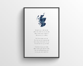 Impresión de mapa de Escocia con poema - Impresión escocesa - Regalo escocés, Arte escocés - Impresión de Escocia, Arte mural de Escocia - Regalo de tartán escocés