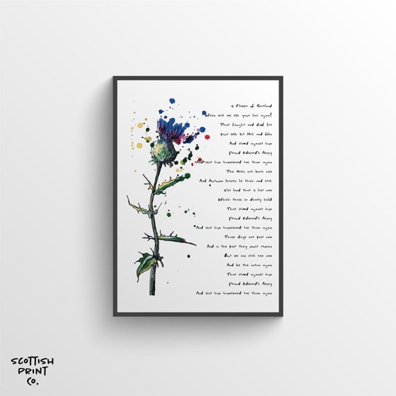 Scottish Thistle Print With Flower of Scotland Lyrics Etsy UK