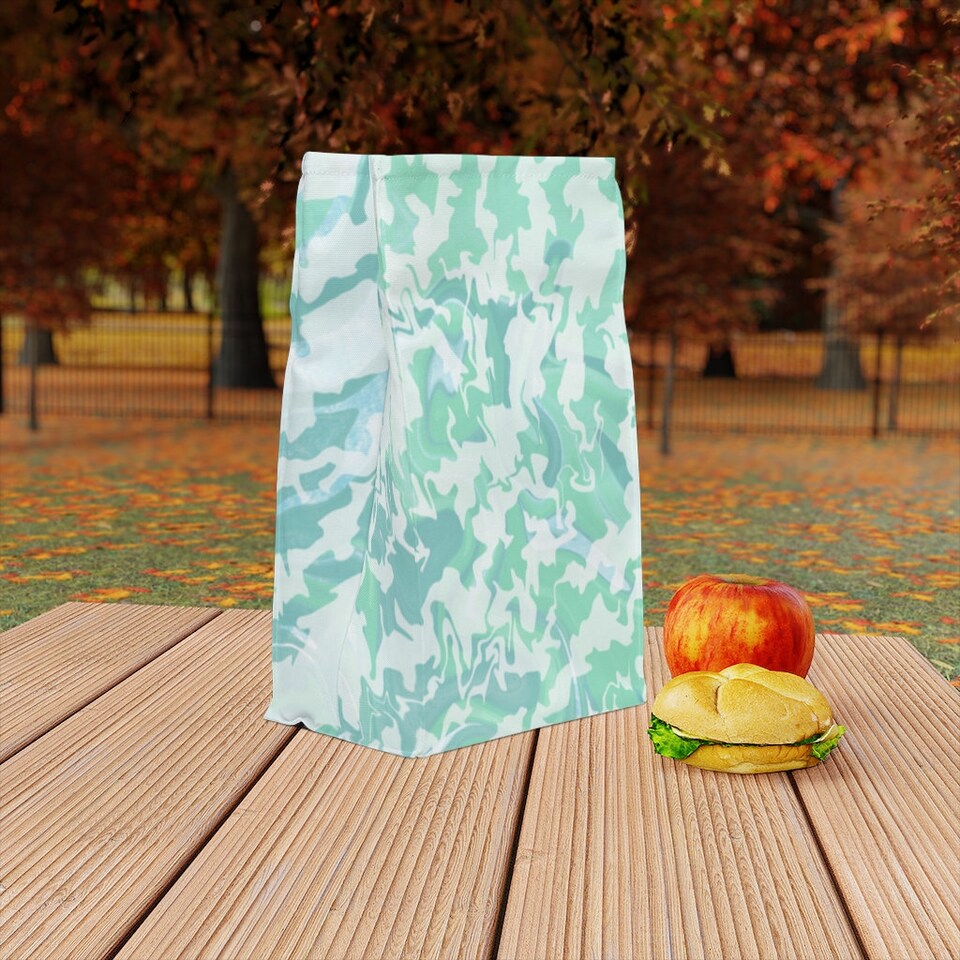 Teal Print Polyester Lunch Bag