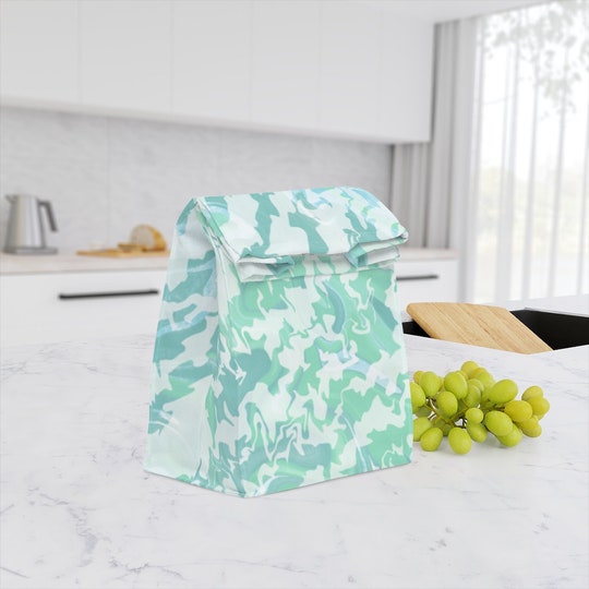 Teal Print Polyester Lunch Bag