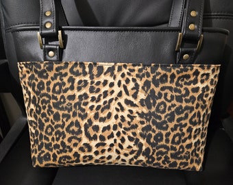 Leather Shoulder Bag, Leopard Bag, Medium Shoulder Bag, Handbag, Purse, Birthday Gift, Handbag, Black and Brown Bag,  Shoulder Bag,