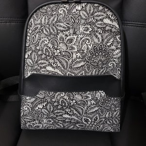 Backpack, Flowers, Black/White Backpack, Medium Backpack, School Backpack, Black Backpack, Lesiah Backpack, Traveling, Bookbag, Gift