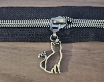 5 Pcs in a pack, Hollow Cat Zipper Pull, #5 Nylon Zipper Pull, Cat, Bird, and Bow Zipper Pull, 4 colors: Gunmetal, Silver, Gold and Bronze