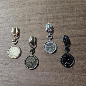5 Pcs in a Pack, Clock Zipper Pull, Time Zipper Pull, #5 Nylon Zipper Pull, Purse Hardware Pulls, Circle Zipper Pull, Round Zipper Pull,