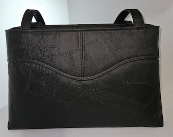 Shoulder Bag, Faux Leather Black Bag, Patches, Handbag, Pocketbook, Sweetheart Bag, Work Bag, Office Bag. Gift Bag,