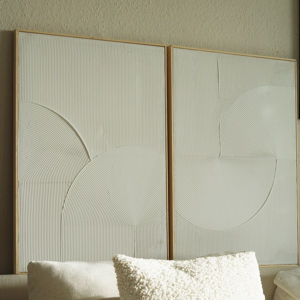 DUO2 | Art mural moderne, minimaliste et texturé SET | Toile | Peinture sur plâtre | Structure en relief | Art abstrait | Image structurelle