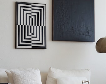 THE MAZE | Moderne, minimalistische Kunst | Contemporary Art | Leinwand mit Vollholz Schattenfugenrahmen | Geometrical, Abstract Art | black