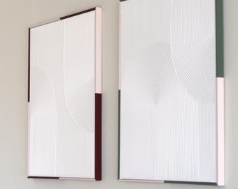 LIQUIDAÇÃO DE ARQUIVO 014 | Conjunto de arte contemporânea, moderna e minimalista | Abstrato feito à mão | Moldura listrada exclusiva | Arte em gesso texturizado