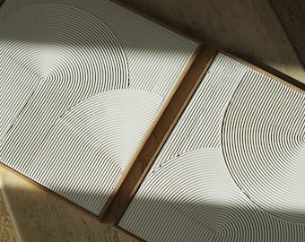DUO MINI | Conjunto de arte de parede moderna, minimalista e texturizada | Pintura em gesso | Estrutura em relevo | Arte abstrata | Imagem estrutural
