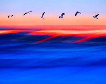 Foto abstracta, impresiones en lienzo de la salida del sol sobre las olas en Vilano Beach / Florida Beach Home Decor / Florida Wall Art / Photo Impressionism