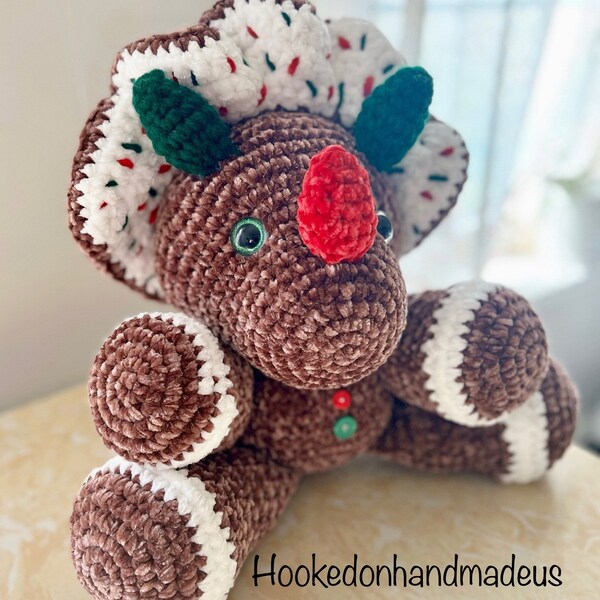 JUMBO GINGERBREAD DINOSAUR Christmas Dino Handmade Crochet Amigurumi Plushie Kawaii Stuffed Animal  Crochet Animals Crochet Dinosaur