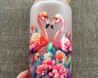 Flamingo glass tumbler