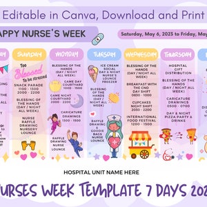 Nurse's Week Appreciation 7 Day Planner Calendar Customizable Canva Template Editable Printable Instant Download