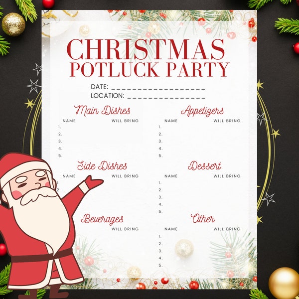 Bearbeitbare Christmas Potluck Sign Up Template (Canva und PDF) Sofort Download