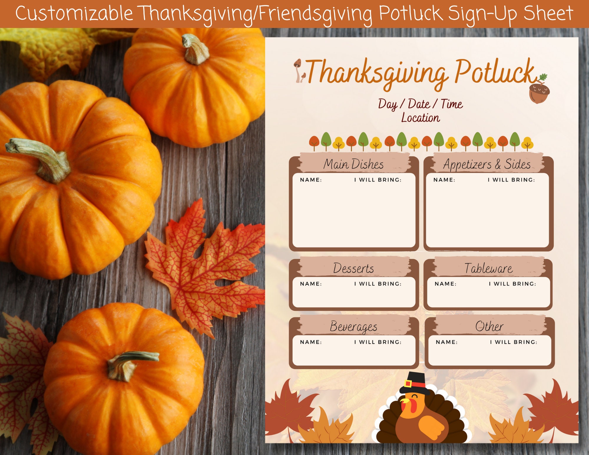 Fun Thanksgiving Potluck Sign-up Sheet Template - Etsy UK Fun Thanksgiving Potluck Sign-up Sheet Template - Etsy UK
