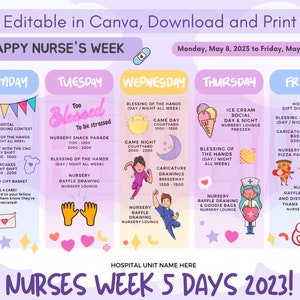 Nurse's Week Appreciation 5 Day Planner Calendar Customizable Canva Template Editable Printable Instant Download