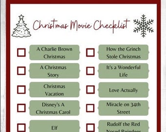 Christmas Movie Checklist-Holiday Movie Checklist-Family Movie Night-Movie Checklist-Christmas Season-Christmas Movie_Printable-Print-Family