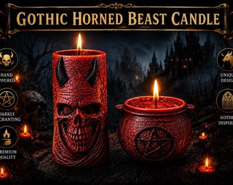 Gothic Horned Beast and Witches Cauldron Candle Set- Gothic Gift- Hand Made- Halloween