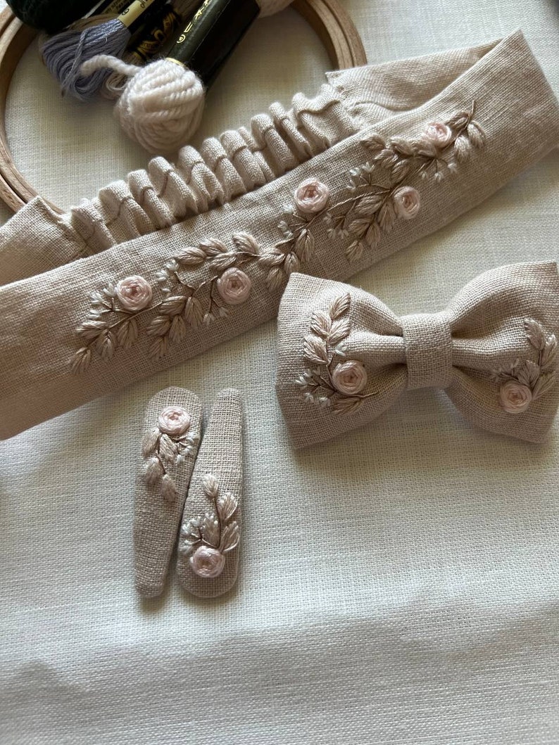 Ecru Handmade Embroidered Hair Accessories Headband Hair Etsy