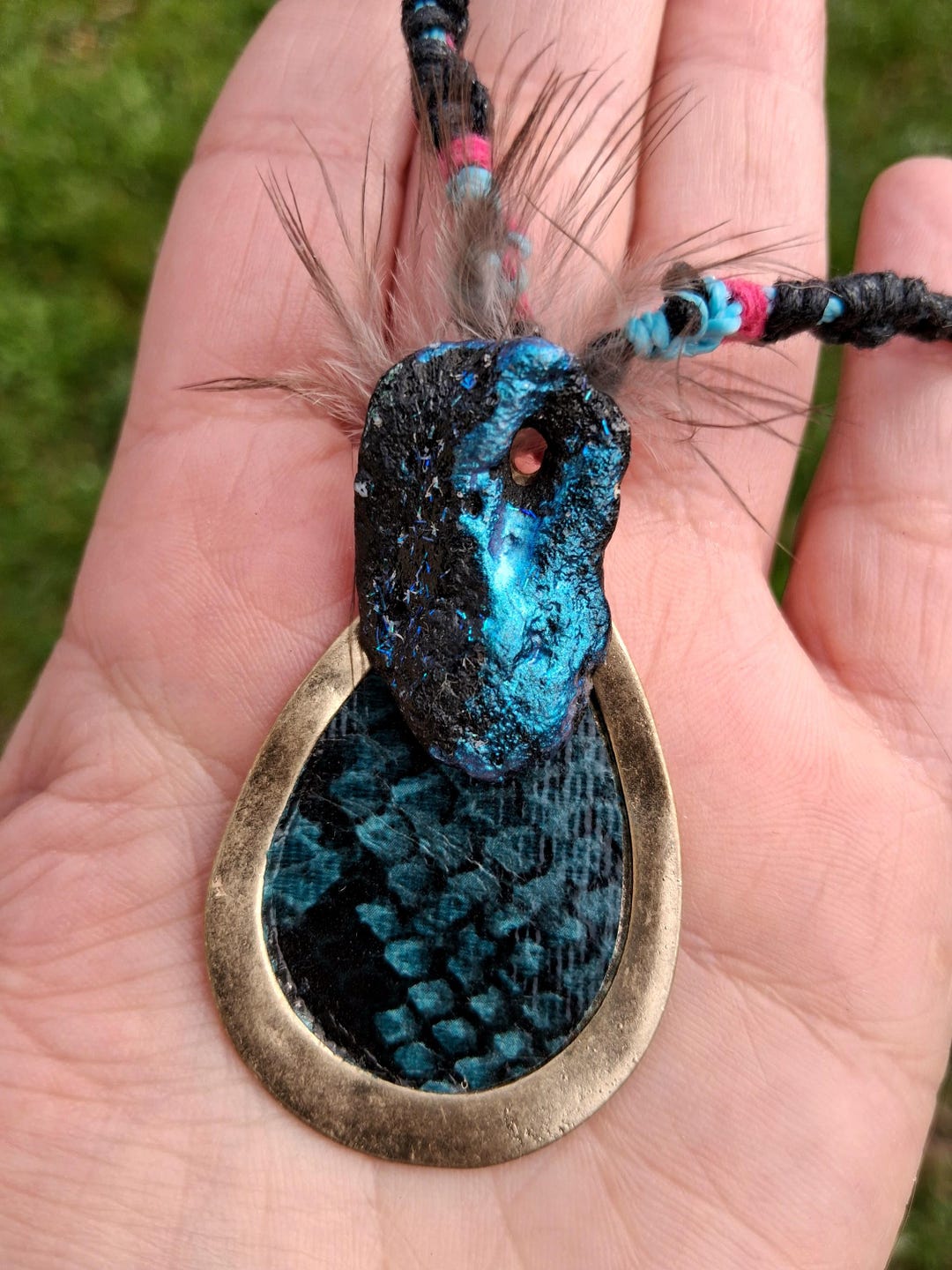 Coral Hag Stone Cosmic Snake Amulet Necklace - Etsy