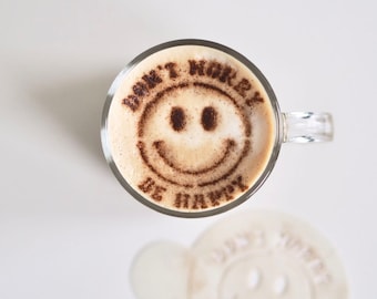 Don’t worry be happy, gift idea, Coffee Stencil, Cake Decorating, Cookie Stencil, drink stencil