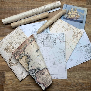 Antieke kaarten 10xA5 boekpagina's, geoptimaliseerd randloos afdrukken A4, scrapbooking, ambachtelijk papier, junk journal hoge resolutie JPEG-bestand 300DPI,