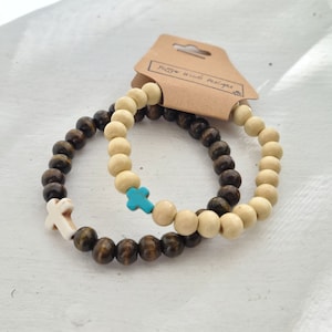 Cross Collection Wooden Bead and Cross Bracelet Variety of Colors Available Easter Gift Idea Adult Use Only image 1