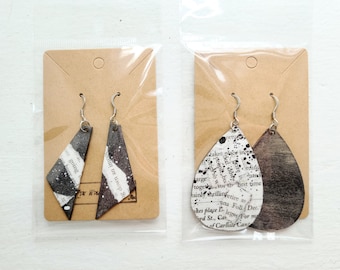 Newspaper Painted Wooden Dangle Earrings  | Teardrop or Triangle | Adult Use Only