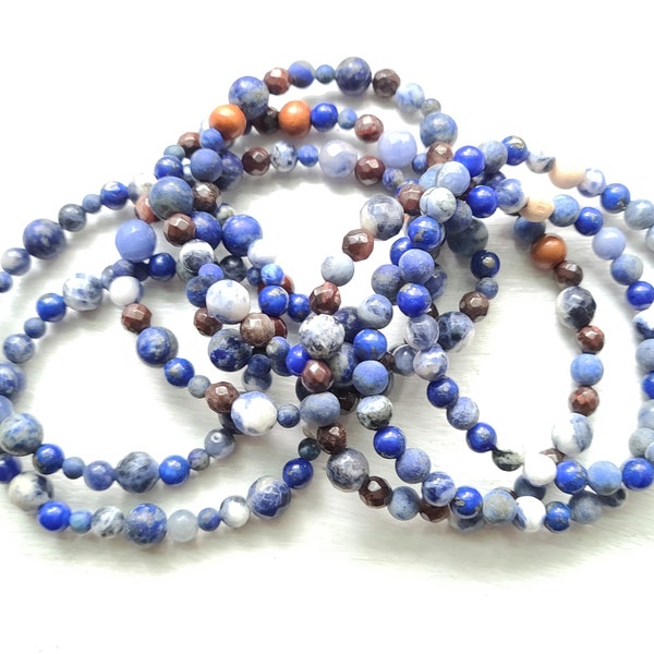 Denim Collection | Cloud Collection | Blue Lapis, Sodalite, and Tiger Eye Variations | Stretch Bracelet | Adult Use Only