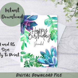 Carte d'anniversaire grand-père Succulentes sur le thème peintes à la main numérique aquarelle illustrée Echeveria Perle Von Nurnberg Graptosedum Sunshine