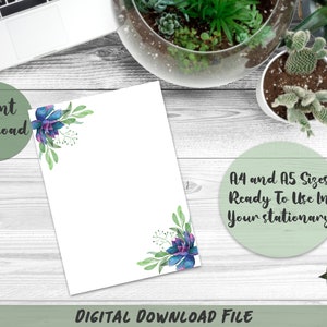 Papel de carta ilustrado e pintado à mão digital Echeveria Perle Von Nurnberg com design de canto