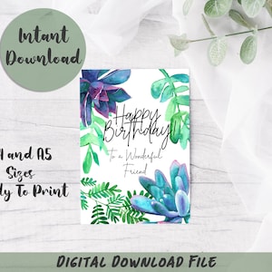 Cartão de feliz aniversário amigo suculenta temática digital pintada à mão ilustrada aquarela echeveria perle von nurnberg graptosedum sunshine