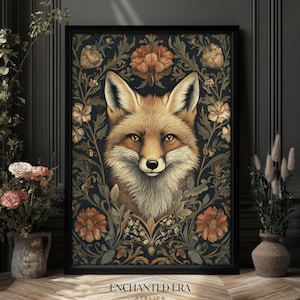 William Morris Fox Print, Dark Cottagecore, Green Floral Wall Decor, Botanical Pattern Print, PRINTED AND SHIPPED, #67