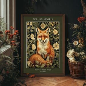 William Morris Fox Print, Art Nouveau Wall Art, Green Floral Wall Decor, Botanical Pattern Print, PRINTED AND SHIPPED, #09