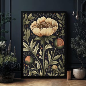 Moody Peony Print William Morris Style Wall Art, Dark Cottagecore, Moody Wall Decor, Whimsigoth Botanical Print, PRINTED AND SHIPPED, #90 image 5
